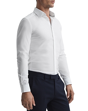 Shop Reiss Kiana Long Sleeved Slim Stretch Button Down Shirt In White