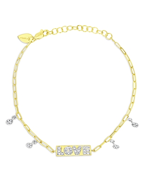 Meira T 14K Yellow Gold Paperclip Chain Diamond (0.15 ct. t.w) Love Plate Bracelet