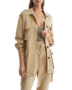 Reiss Joanie Cupro Utility Jacket In Neutral
