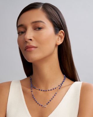 Sterling Silver Caviar Bead Station Necklace, 34"