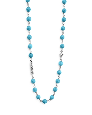 Shop Lagos Sterling Silver Caviar Turquoise Bead Station Necklace, 34 In Blue/silver