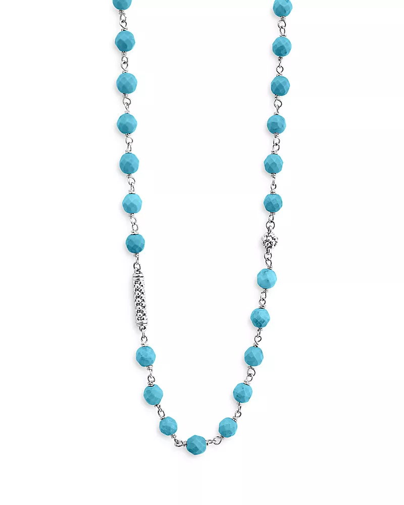 Lagos Sterling Silver Caviar Turquoise Bead Station Necklace, 34