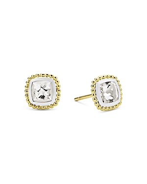Shop Lagos 18k Yellow Gold & Sterling Silver Rittenhouse White Topaz Stud Earrings In White/gold