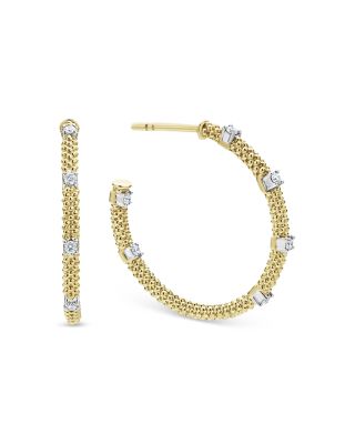 18K White & Yellow Gold Caviar Diamond Hoop Earrings