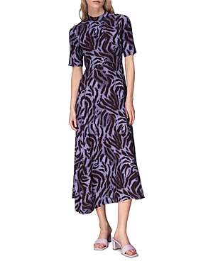 Whistles Woodland Tiger Midi Dress In Purple/multi