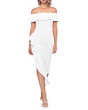 Aqua Off-the-shoulder Ruffle Midi Sheath Dress - 100% Exclusive In White