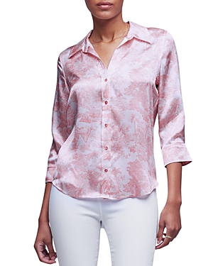 L Agence Dani Button-front Silk Blouse In Rose Tan