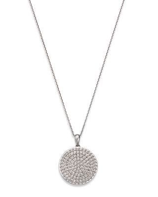 Diamond Pav&eacute; Disc Pendant Necklace in 14K White Gold, 1.00 tcw 