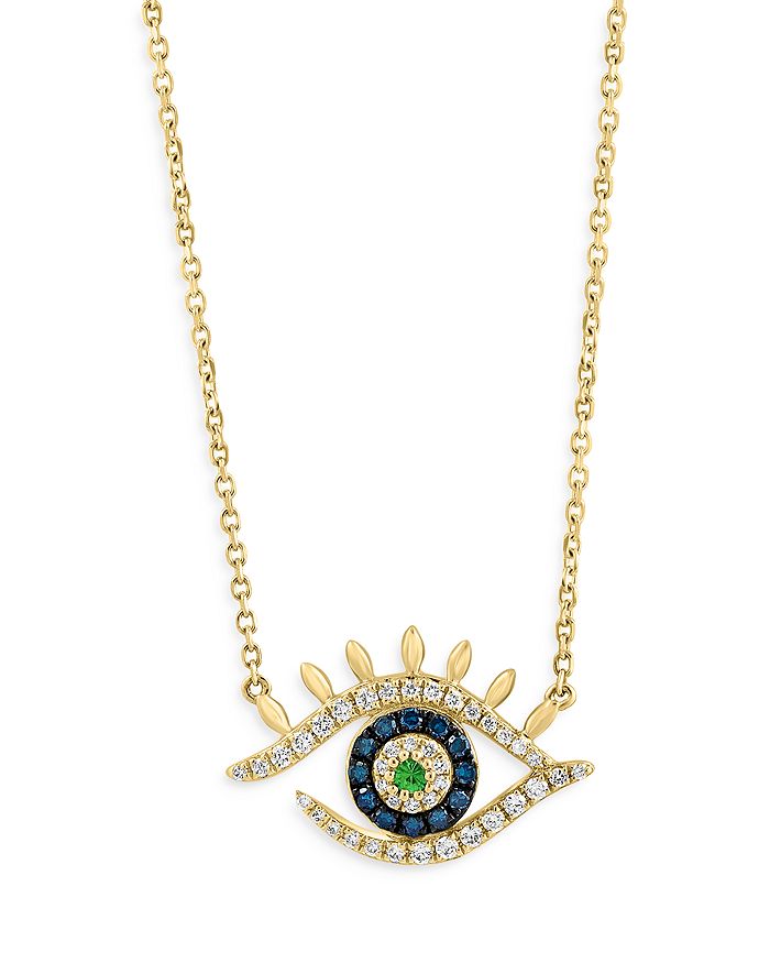 Bloomingdale's - White & Blue Diamond Evil Eye Pendant Necklace in 14K Yellow Gold, 18" - 100% Exclusive