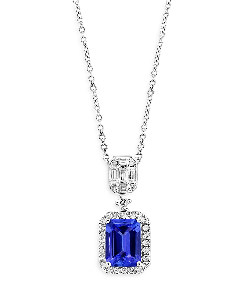 Bloomingdale's Tanzanite & Diamond Pendant Necklace In 14k White Gold, 18 - Exclusive In Blue/white