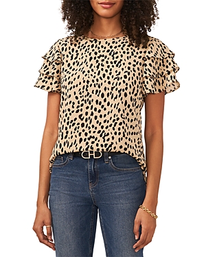 Vince Camuto Animal Print Tiered Short Sleeve Top