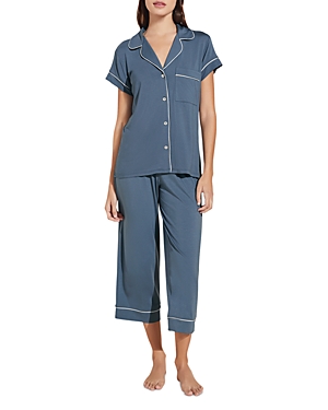 Eberjey Gisele Short Sleeve Crop Pajama Set In Ice Blue