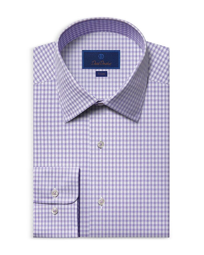 David Donahue Fine Check Dress Shirt, Dune - Size 16.5 32
