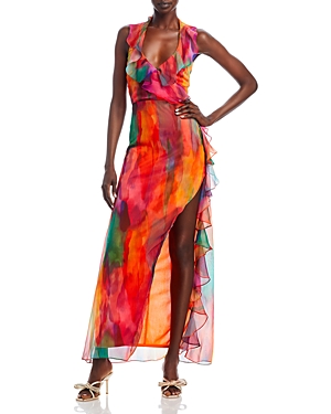 Yaura Itunu Watercolor Print Ruffle Maxi Dress In Aquarelle Print