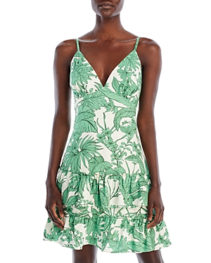 Aqua Botanical Print Mini Dress - 100% Exclusive In Green/white