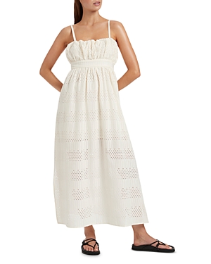 Jets Gathered Neck Eyelet Embroidered Dress In Cream