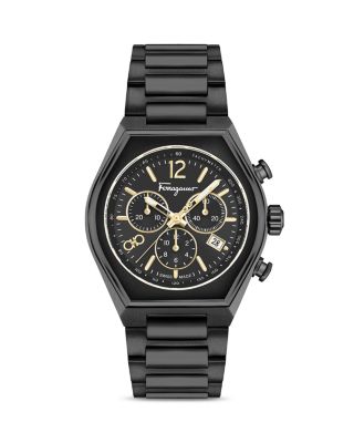 Ferragamo Tonneu Ion Plated Stainless Steel Chronograph Watch, 42mm In Black