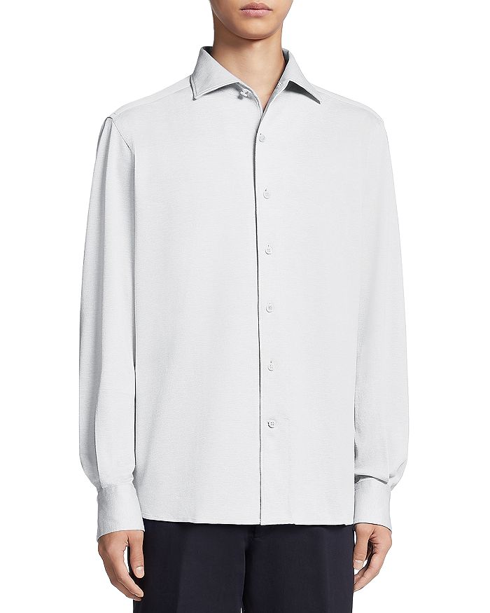 Shop Canali Collared Button-Down Jersey Shirt