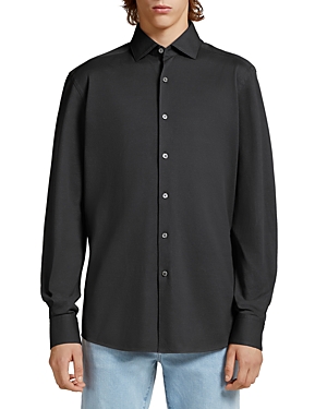 Shop Zegna Jersey Long Sleeve Shirt In Black