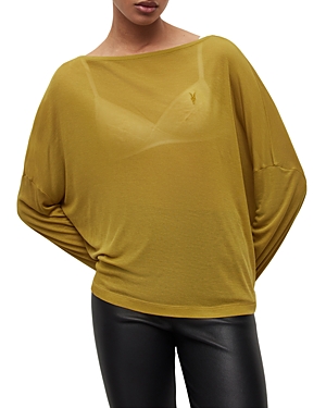 Allsaints Francesco Rita Long Sleeve Jersey Top In Ecru Olive