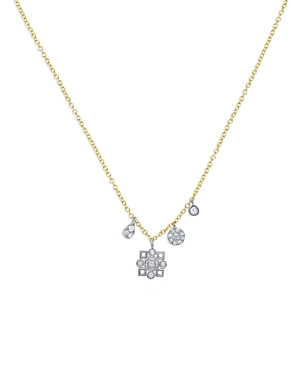Meira T Two Tone Yellow Gold Diamond Flower & Charms Necklace, 18 In Gold/white