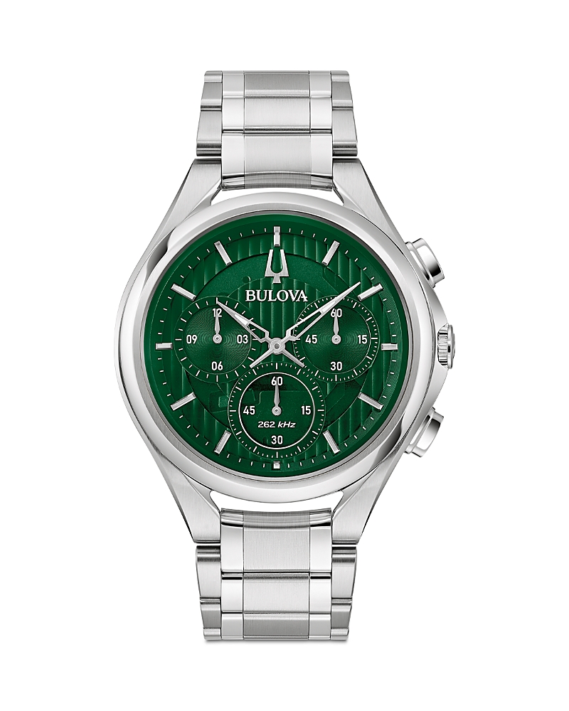 Bulova Men's Chronograph Curv Stainless Steel Bracelet Watch 44mm In Green/silver