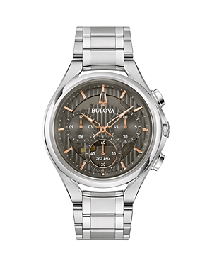 Bulova Men's Chronograph Curv Stainless Steel Bracelet Watch 44mm In Gray/silver