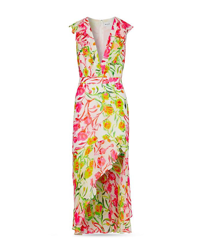 MILLY Nancy Neon Floral High Low Dress | Bloomingdale's