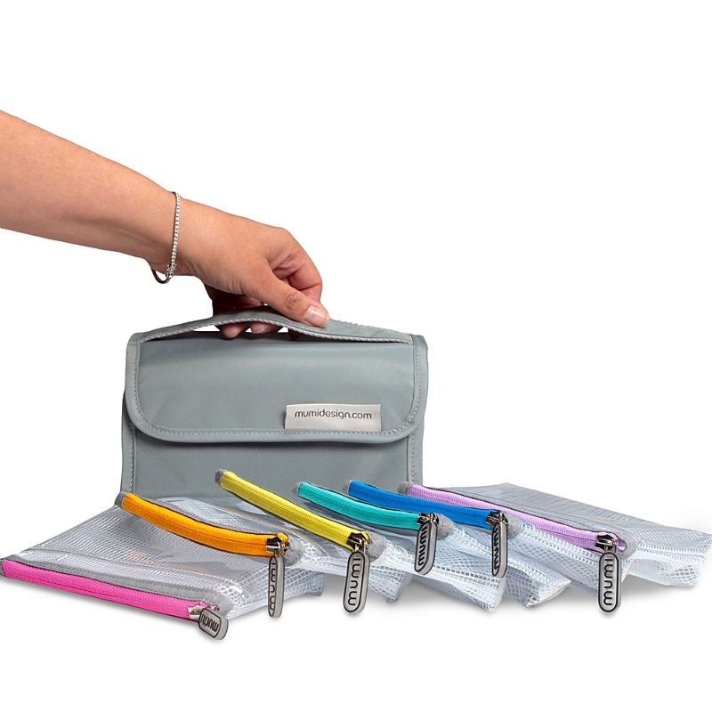 Mumi Multi Colored Pouches With Carrying Case, Set Of 6 In Mult