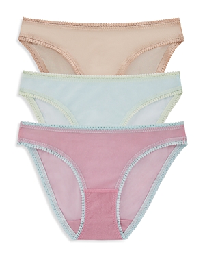 On Gossamer Mesh Hip Bikinis, Set Of 3 In Champagne Clearwater