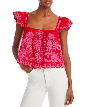 Farm Rio Palm Tree Blouse In Red