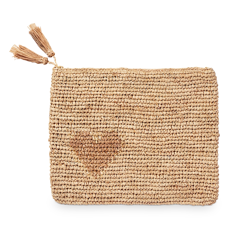 Aerin Heart Raffia Zip Pouch