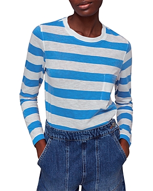 Shop Whistles Cotton Striped Pocket Top In Blue/white