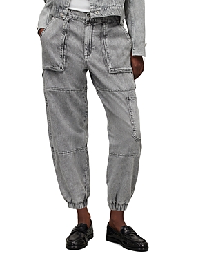 Allsaints Mila Denim Trousers In Washed Gray