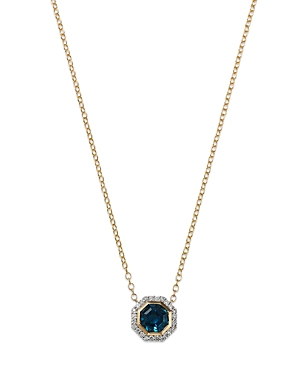 Bloomingdale's London Blue Topaz & Diamond Halo Pendant Necklace In 14k Yellow Gold, 17 - 100% Exclusive In Blue/gold