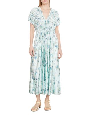 Vince - Floral Print Pleated Midi Dress