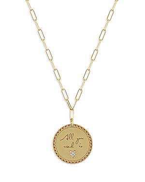ZOË CHICCO 14K YELLOW GOLD MANTRA DIAMOND ACCENTED ALL YOU NEED IS LOVE DISC PENDANT NECKLACE, 18