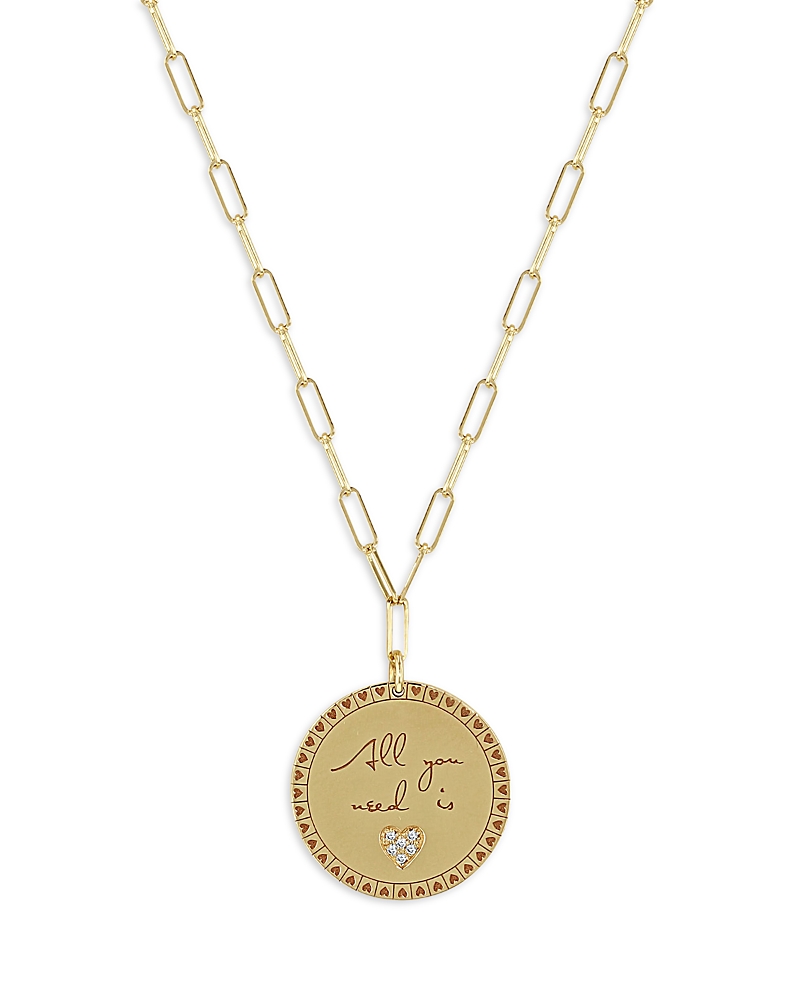 Zoë Chicco 14k Yellow Gold Mantra Diamond Accented All You Need Is Love Disc Pendant Necklace, 18 In Gold