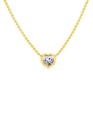 14K Yellow Gold White Topaz Bezel Heart Pendant Necklace, 16