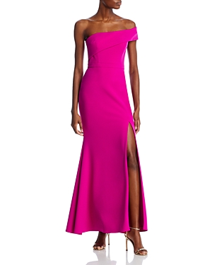 AQUA SCUBA CREPE OFF-THE-SHOULDER GOWN - 100% EXCLUSIVE