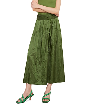 Vince Metallic Smocked Tiered Midi Skirt In Herb