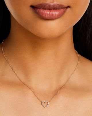 14K Yellow Gold Bezel Diamonds Diamond Open Heart Pendant Necklace, 16-18"