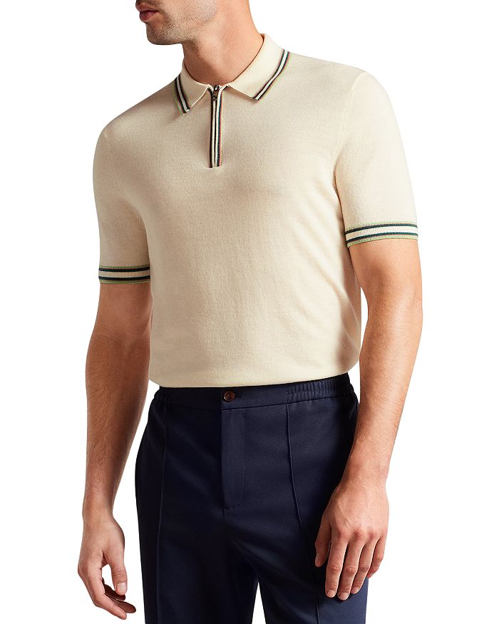 Ted Baker - Pierrot Striped Trim Zip Polo Shirt