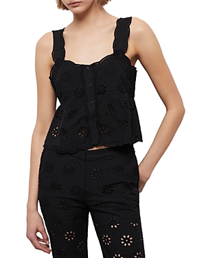 Shop The Kooples Floral Embroidered Peplum Top In Bla01
