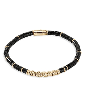 Shop John Hardy 14k Yellow Gold Classic Chain Onyx Heishi Bead Bracelet In Black