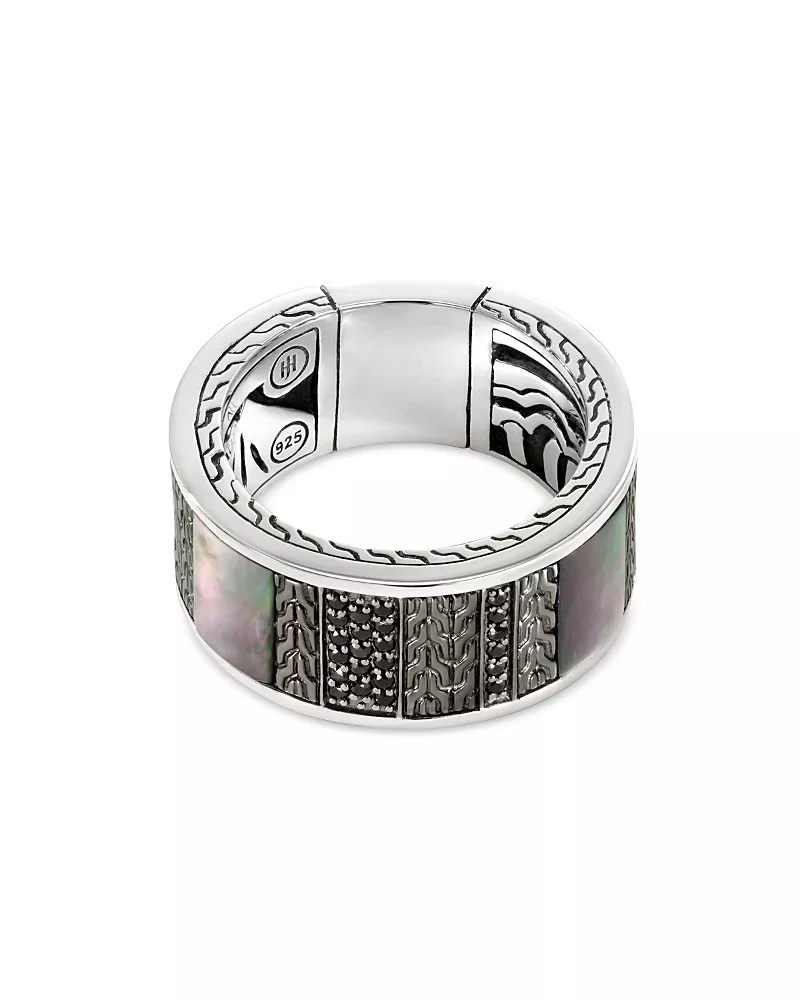 John Hardy Black Rhodium Plated Sterling Silver Classic Chain Multi Stone Band