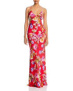 AQUA - Floral Print Tie Back Slip Gown - 100% Exclusive