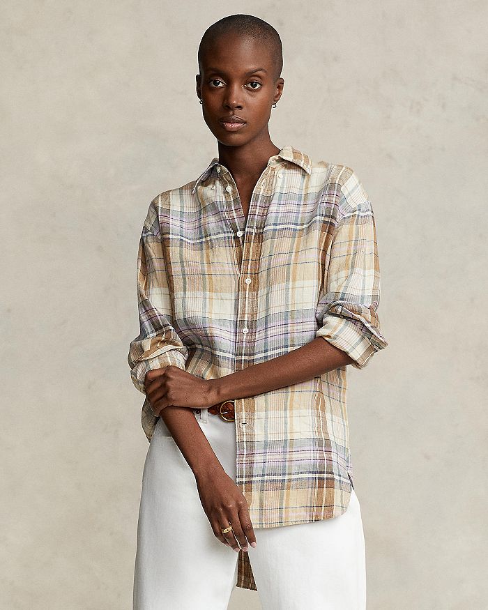 Ralph Lauren Plaid Linen Button Down Shirt | Bloomingdale's