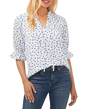 Cece Floral Split Neck Blouse In New Ivory