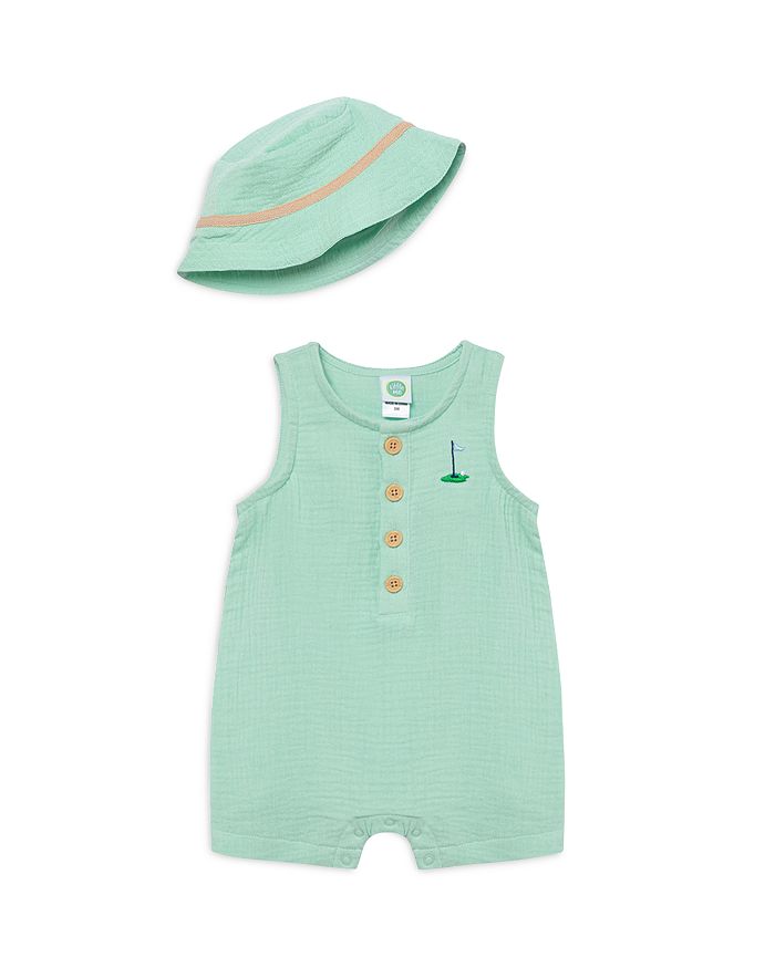 Little Me Boys' Golf Embroidered Cotton Gauze Romper & Hat Set Baby
